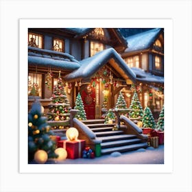 Christmas House At Night 3 Art Print