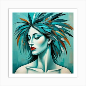 Blue Feathered Woman 2 Art Print