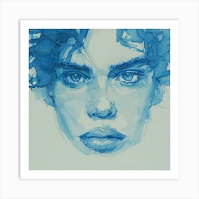 Blue Portrait Of A Woman Art Print