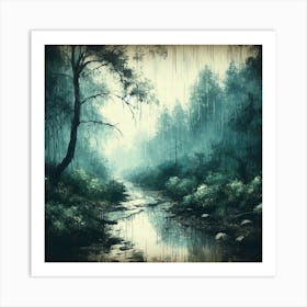 Rainy Forest Creek by dee Art Print