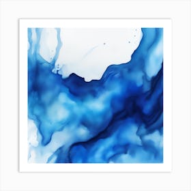 Beautiful sapphire cobalt abstract background. Drawn, hand-painted aquarelle. Wet watercolor pattern. Artistic background with copy space for design. Vivid web banner. Liquid, flow, fluid effect. Art Print