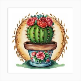 Cactus With Roses Art Print