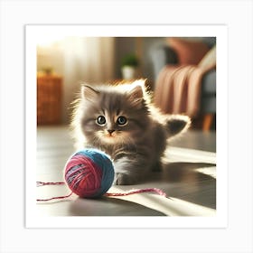 Kitten Playing With Yarn 2 Poster