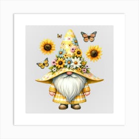 Watercolor Sunflower Gnomes 5 Art Print