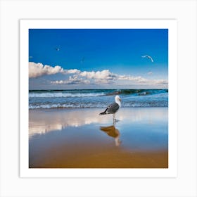 Seagull On The Beach Art Print