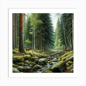 Deer In The Forest, Acrylic Painting Style 6 Art Print