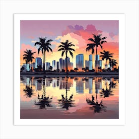 Sunset Cityscape With Palm Trees, 1312 Art Print