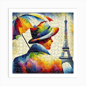 Abstract Puzzle Art French man with umbrella 1 Art Print