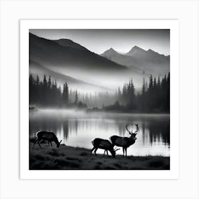 Deer In The Mist 5 Art Print