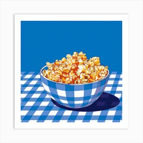 Popcorn In A Bowl Blue Checkerboard Art Print