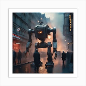 Robot On A City Street 2 Art Print