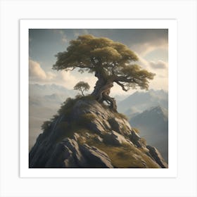 Single Tree On Top Of The Mountain Trending On Artstation Sharp Focus Studio Photo Intricate Det Art Print