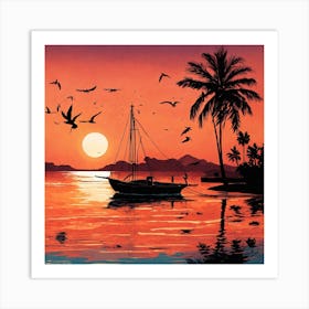 Sunset At The Beach Art Print