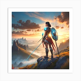 Warrior Standing On Top Of A Mountain 1 Art Print