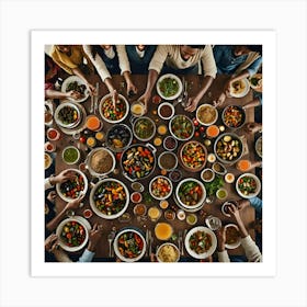 People Eat Together At The Table Art Print