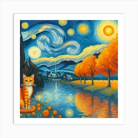 Starry Night Cat 2 Art Print