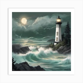 Lighthouse At Night Landscape 4 Art Print