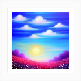 Sunny Art of pink field and purple trees Art Print