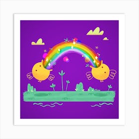 Rainbow Chickens Art Print