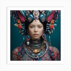 Woman With A Colorful Headdress Art Print