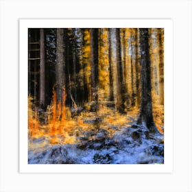 Fire In The Forest Surreal Beautiful Scene Art Print