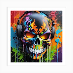 Skull With Headphones 82 Art Print