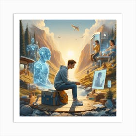 Man Looking At A Robot 1 Art Print