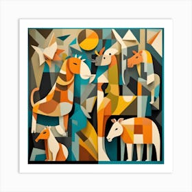 A Cubist Inspired Zoo Scene Art Print