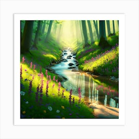 Stream In The Forest Art Print