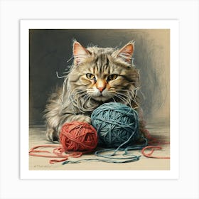 Cat With Yarn 3 Art Print