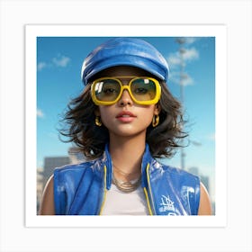 Headshot Avatar Girl Wearing Blue Face Cap Yellow Sunglasses Capturing A Casual Urban Vibe Detai Art Print