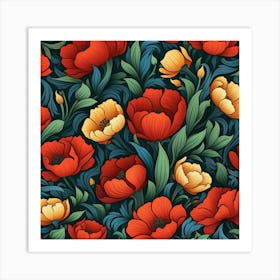 Red Poppies Seamless Pattern Art Print