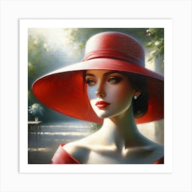 Sophisticated Lady Adorned With An Elegant Red Hat 1 Art Print