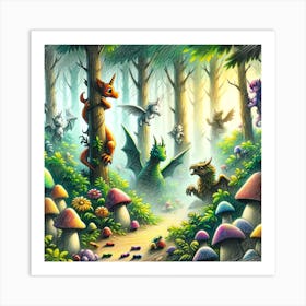 Super Kids Creativity: Mythical creatures playing hide and seek Art Print