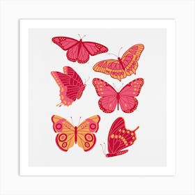 Texas Butterflies   Pink And Orange Square Art Print