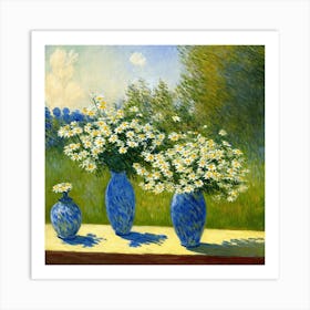 Three Blue Vases With Daisies Monet Art Print