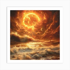 Sun Rising Over The Ocean, Impressionism And Surrealism Art Print