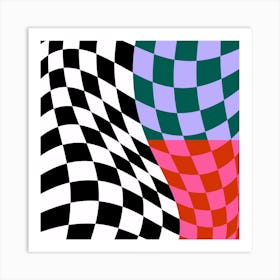 Warped Checker Mix Square Art Print