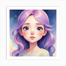 Anime Girl With Purple Hair Art Print