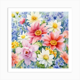 Watercolor Windflowers Garden 7 Art Print