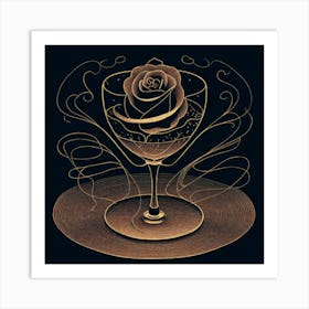 A rose in a glass of water among wavy threads 4 Art Print