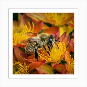 Bee On Chrysanthemum Art Print