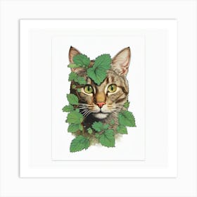 Cat With Leaves 1 Art Print