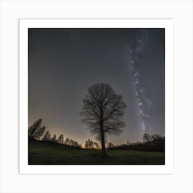 Tree In The Night Sky Art Print