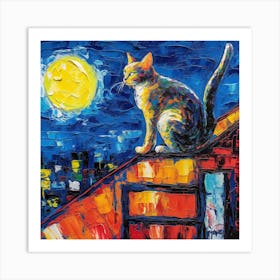 Cat On The Roof Art Print