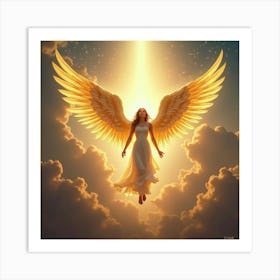 A Radiant Angel Descending From The Heavens With Golden Wings 1 Art Print