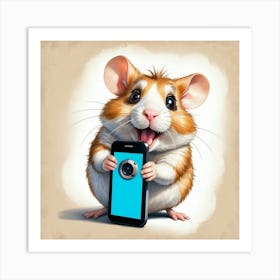 Hamster With Phone 1 Art Print