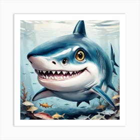 Watercolour Chibi Shark Art Print