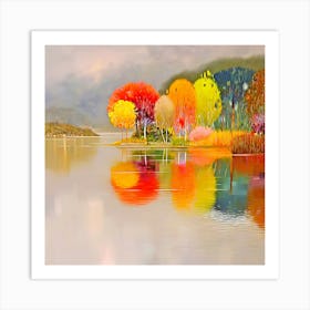 Autumn Trees On The Lake Art Print