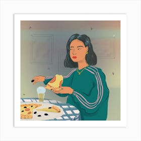 Woman Eating Pizza Art Print